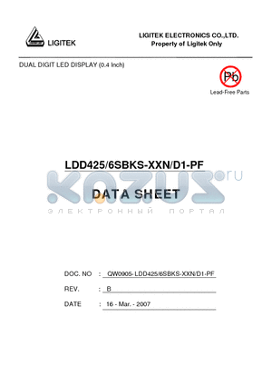 LDD425-6SBKS-XXN-D1-PF datasheet - DUAL DIGIT LED DISPLAY (0.4 Inch)