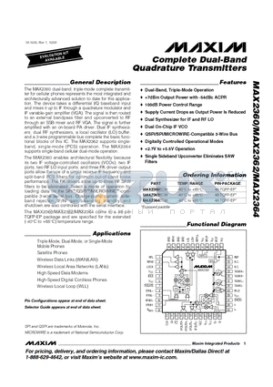 MAX2362ECM datasheet - Complete Dual-Band Quadrature Transmitters