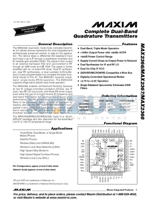 MAX2366 datasheet - Complete Dual-Band Quadrature Transmitters