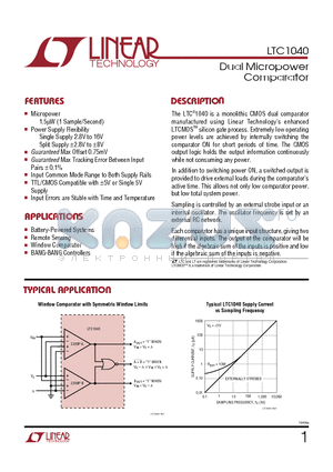 LTC1040CN datasheet - Dual Micropower Comparator