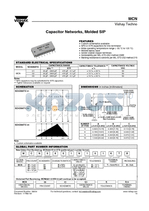 MCN0502X101KTB datasheet - Capacitor Networks, Molded SIP