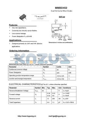 MMBD452 datasheet - Dual Hot Carrier Mixer Diodes