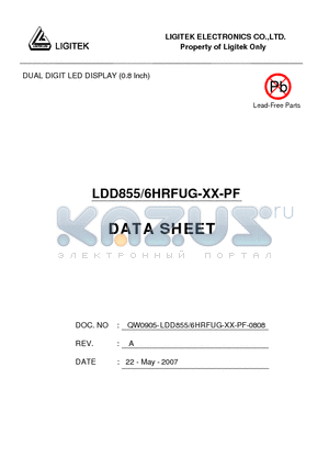 LDD855-6HRFUG-XX-PF datasheet - DUAL DIGIT LED DISPLAY (0.8 Inch)