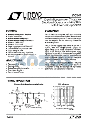 LTC1047 datasheet - Dual Micropower Chopper Stabilized Operational Amplifier with Internal Capacitors