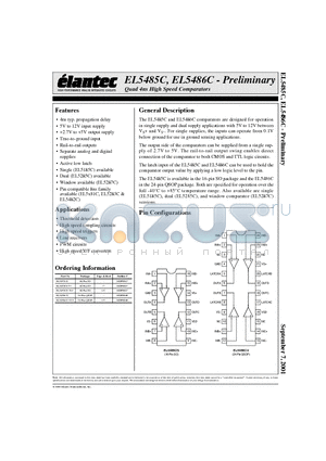 EL5485CS-T7 datasheet - Quad 4ns High Speed Comparators