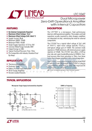 LTC1047CSW datasheet - Dual Micropower Zero-Drift Operational Amplifier with Internal Capacitors