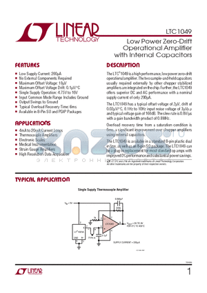 LTC1049 datasheet - Low Power Zero-Drift Operational Amplifier with Internal Capacitors