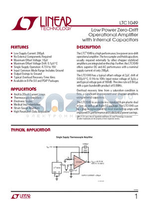 LTC1049CN8 datasheet - Low Power Zero-Drift Operational Amplifier with Internal Capacitors