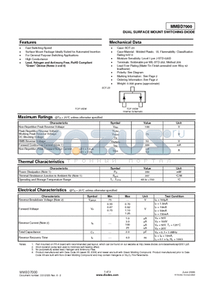 MMBD7000-7-F datasheet - DUAL SURFACE MOUNT SWITCHING DIODE