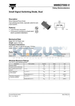 MMBD7000-V-GS08 datasheet - Small Signal Switching Diode, Dual