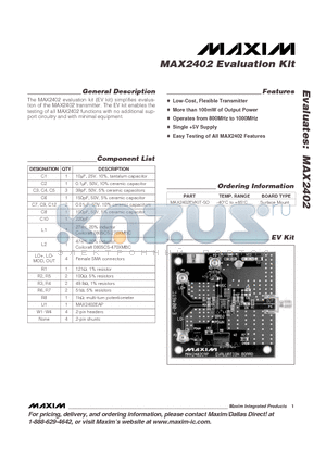 MAX2402 datasheet - Evaluation Kit