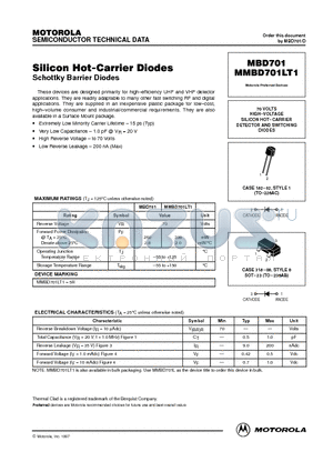MMBD701LT1 datasheet - SILICON HOT-CARRIER DETECTOR AND SWITCHING DIODES