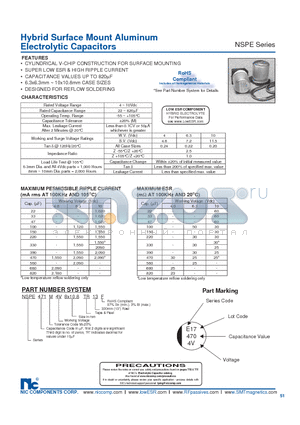 NSPE330M4V6.3X6.3TR13F datasheet - Hybrid Surface Mount Aluminum Electrolytic Capacitors
