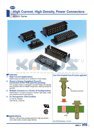 MCN51-30P2-DS datasheet - High Current, High Density, Power Connectors