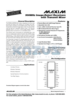 MAX2424 datasheet - 900MHz Image-Reject Receivers with Transmit Mixer