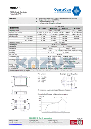 MCO-1S datasheet - SMD Clock Oscillator HCMOS / TTL Highly shock and vibration resistant