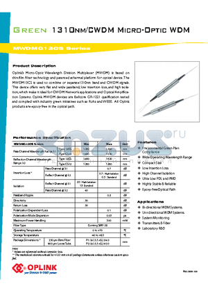 MWDMG13CS0S115 datasheet - 1310nm/CWDM Micro-Optic WDM