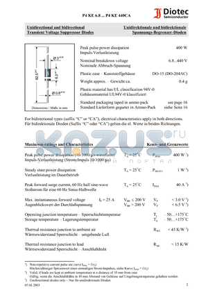 P4KE39 datasheet - Unidirectional and bidirectional Transient Voltage Suppressor Diodes