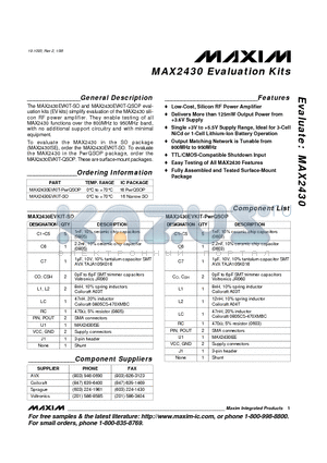 MAX2430 datasheet - Evaluation Kits