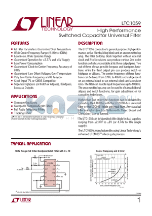 LTC1059 datasheet - High Performance Switched Capacitor Universal Filter