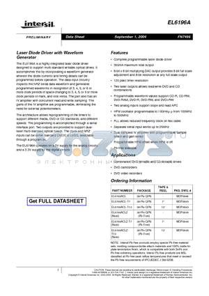 EL6196ACLZ-T7 datasheet - Laser Diode Driver with Waveform Generator