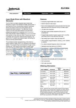 EL6196ACLZT13 datasheet - Laser Diode Driver with Waveform Generator