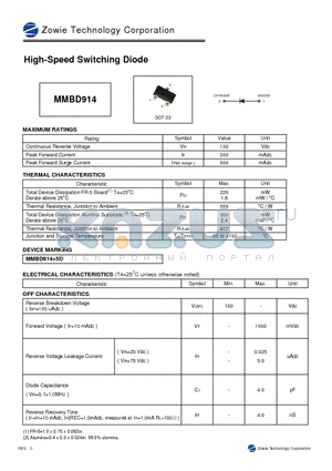 MMBD914 datasheet - HIGH-SPEED SWITCHING DIODE