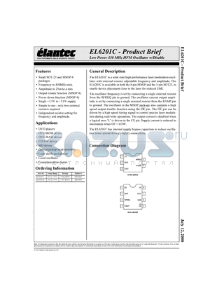EL6201CW datasheet - Low Power 430 MHz HFM Oscillator w/Disable