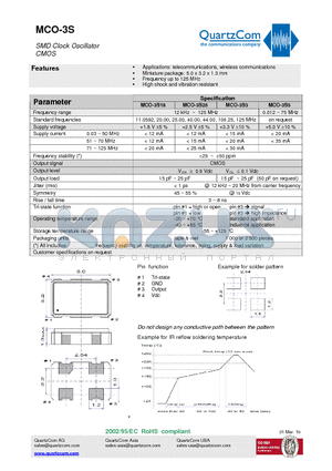 MCO-3S datasheet - SMD Clock Oscillator CMOS Miniature package: 5.0 x 3.2 x 1.3 mm