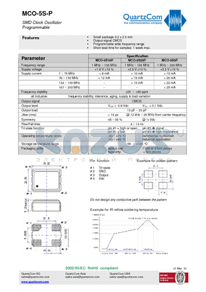 MCO-5S18P datasheet - Small package 3.2 x 2.5 mm Programmable wide frequency range