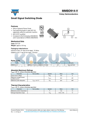 MMBD914-V datasheet - Small Signal Switching Diode