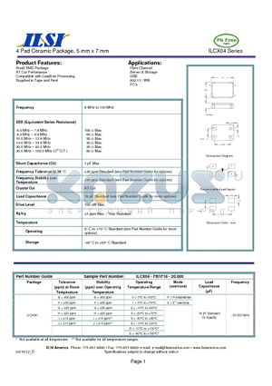 ILCX04-BB0318-20.000 datasheet - 4 Pad Ceramic Package, 5 mm x 7 mm