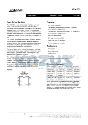 EL6203 datasheet - Laser Driver Oscillator