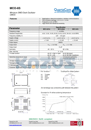 MCO-6S3 datasheet - Miniature SMD Clock Oscillator CMOS High shock and vibrational resistivity