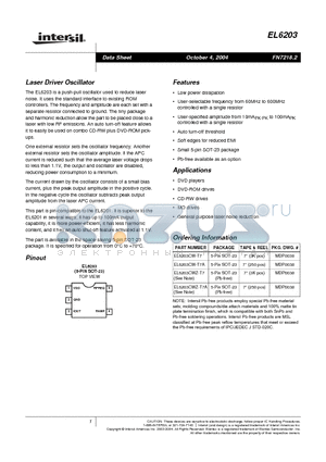 EL6203CW-T7A datasheet - Laser Driver Oscillator