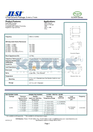 ILCX04-BB5318-20.000 datasheet - 4 Pad Ceramic Package, 5 mm x 7 mm