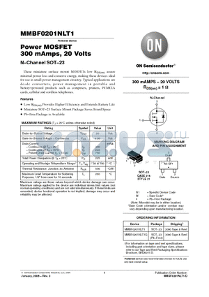 MMBF0201NLT1_06 datasheet - Power MOSFET 300 mAmps, 20 Volts N−Channel SOT−23