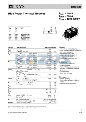 MCO500-16IO1 datasheet - High Power Thyristor Modules