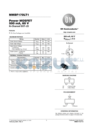 MMBF170LT1 datasheet - Power MOSFET 500 mA, 60 V