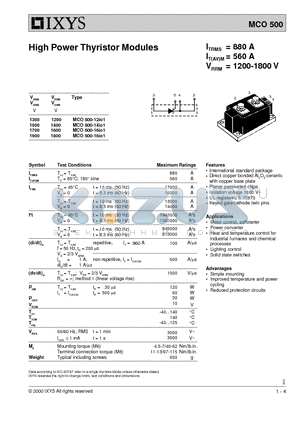 MCO500-18IO1 datasheet - High Power Thyristor Modules