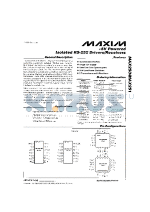 MAX251CSD datasheet - 5V Powered Isolated RS-232 Drivers/Receivers