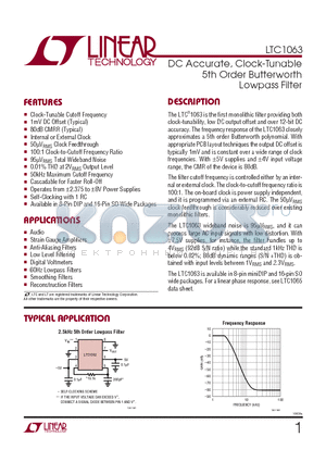 LTC1063CJ8 datasheet - DC Accurate, Clock-Tunable 5th Order Butterworth Lowpass Filter