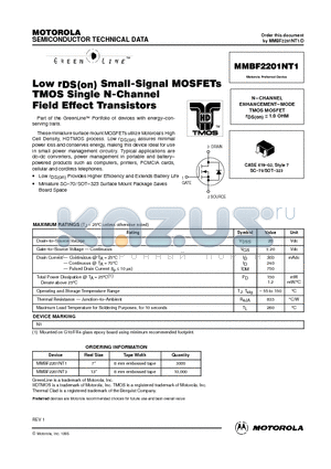 MMBF2201NT1 datasheet - N-CHANNEL ENHANCEMENT-MODE TMOS MOSFET