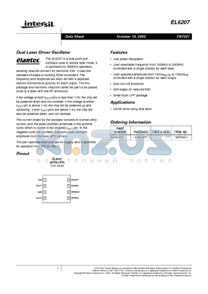 EL6207 datasheet - Dual Laser Driver Oscillator