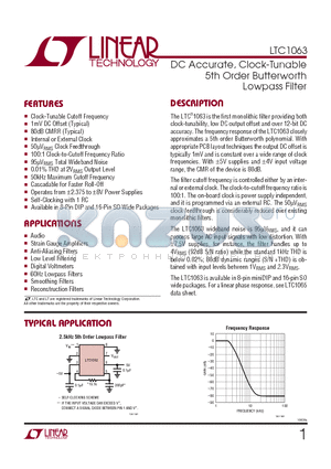 LTC1063CN8 datasheet - DC Accurate, Clock-Tunable 5th Order Butterworth Lowpass Filter