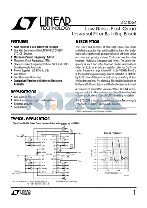 LTC1064 datasheet - Low Noise, Fast, Quad Universal Filter Building Block