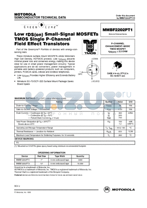 MMBF2202PT1 datasheet - LOW RDS SMALL SIGNAL MOSFETS TMOS SINGLE P CHANNEL FIELD EFFECT TRANSISTORS