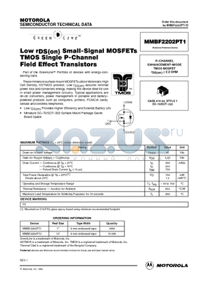 MMBF2202PT1 datasheet - P-CHANNEL ENHANCEMENT-MODE TMOS MOSFET