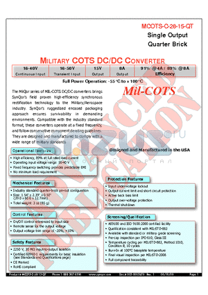 MCOTS-C-28-15-QT-N-S datasheet - MILITARY COTS DC/DC CONVERTER