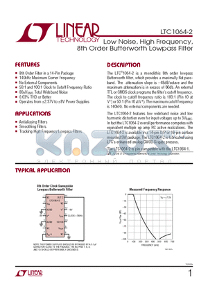 LTC1064-2CJ datasheet - Low Noise, High Frequency, 8th Order Butterworth Lowpass Filter